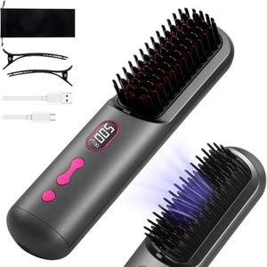 Cordless Hair Straightener Brush USB Rechargeable Heated Straightening Brush Hot Comb for Women Beard Straightener for Men(Black)