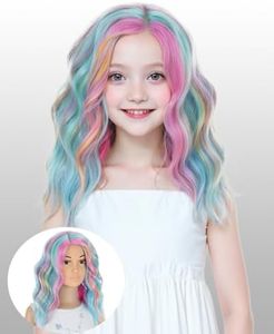 MORICA Rainbow Wig Kids Wig Colorful Wig Multicolor Short Wavy Wig For Cosplay Halloween Party Costume Heat Resistant Synthetic Hair(12Inch,Rainbow)