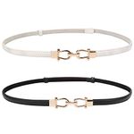 Skinny Belt for Women Leather Waist Thin Belts for Dresses 2 Pack, Waist Size Below 43 Inches, B-Black+White