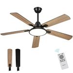 Melkelen Ceiling Fan with Lights and Remote, 52 Inch Outdoor Ceiling Fan with Light, Modern Black Fan with Lights for Covered Patio Farmhouse Bedroom, MK06-BK