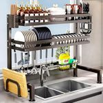 IBELL DR275 Over Sink Dish Rack for Kitchen, Bartan Stand for Drying, 2 Layer, Carbon Steel, Kitchen Organizer/Drainer Shelf/Utensils Storage (IBLDR275, Black)