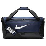 Nike Brasilia Training Medium Duffle Bag, Durable Bag for Women & Men with Adjustable Strap, Midnight Navy/Black/White