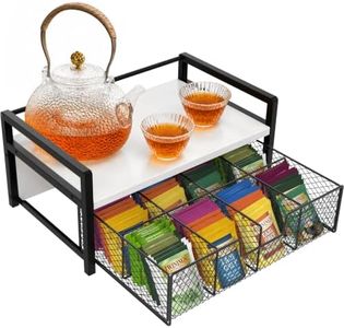 Homode Tea Bag Organizer, Wood Tea Bag Holder with Storage Drawer, white