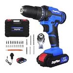 21V Cordless Combi Drill Set Electric Impact Driver Screwdriver, 1.5AH Battery&Fast Charger, Safety Lock 3/8" Chuck, 25+1 Torque Setting, 2 Speed, 26pcs Drill Bits, Hammer Drill with LED &Carry Case