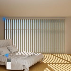 Blindify Motorized Vertical Blinds, Blackout Sliding Door Shades Vertical Shades Remote Control Customize, Beige