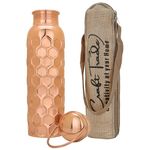 Craft Trade Copper Water Bottle 34 Oz Leak Proof Joint Less Indian Ayurvedic Hammered Honeycomb Copper Vessel Health Benefit Water Drinking Antique Sports Water Bottle