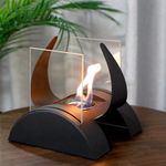 JHY DESIGN Square Bioethanol Fireplace with Two-Side Glass 19cm Tall Tabletop Fireplace Bio Ethanol Fireplace Pits Heater for Indoor Outdoor Balcony Living Room