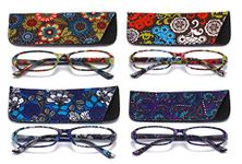SOOLALA 4-Pair Designer Fashionable Spring Hinge Rectangular Reading Glasses w/Matching Pouch, 4pcs, 2.25