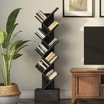 WoodMarwar Solid Sheesham Wood Book Shelf | Wooden Tree Shape Bookshelf | Free Standing Bookcase with Open 8 Shelf & One Drawer Storage | Tall Display Unit Book Stand | Rosewood, Black Finish