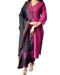 Beads N Stones Handloom Cotton Suit with Linen Dupatta, Embroidered Kurta, 46 inch Top, 38 inch Bottom, 2.4 m Dupatta For Women (IN, Alpha, 2XL, Regular, Wine)
