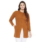 Zigo Mustard Round Neck Full Sleeves Self Design Long Cardigan has Botton Closer, Streight Hem and Side Pockets -LC101-Mustard_XL