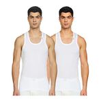 Rupa Frontline Men White Regular Fit Round Neck Sleeveless Cotton Vest Innerwear, Pack of 2