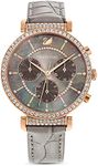 Swarovski Passage Chrono Watch, Leather Strap, Grey, Rose Gold-Tone Finish