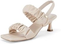 Coutgo Women's Low Kitten Heels Sandals Open Square Toe Ruched Slingback Pull On Dress Shoes, Nude, Size 8