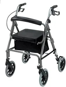 MABIS Freedom Folding Aluminum Rollator Walker with Adjustable Handle Height, Cushioned Seat, Backrest and Storage Pouch, 8" Wheel, Titanium