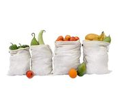 Eco Nation Cotton Vegetable Bags Fridge Storage Bag Sabji Fruits Pouch Refrigerator Produce Bags Clothe Muslin Reusable Washable with Drawstrings (Pack of 4)