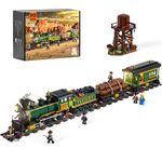 Funwhole Wild West Freight Train Lighting Building-Bricks Set - Classic 4-4-0 Locomotive Model 1524 Pcs Ideas Kit for Adult and Teens