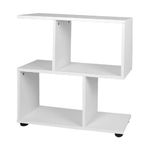 COSTWAY Wooden Bookshelf, 2-Tier Freestanding Storage Bookcase with 4 Compartments, S-Shaped Display Shelf Open Rack Shelving Unit for Living Room, Bedroom and Office (White)