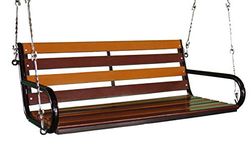 Kaushalendra Hanging Swing for Balcony Hammock Chair Indoor jhula Heavy Very Strong 350 kg Capacity Colour Teak Wood Swings with Hanging Accessory (122 CM, Wood Golden Brown)