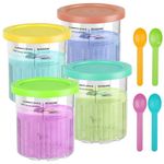 Hossejoy 4 Packs Ice Cream Pints Containers and Lids with spoon, Ice Cream Pints Cup for NC500, NC501, Ice Cream Storage Containers, Reusable, Airtight and Dishwasher Safe