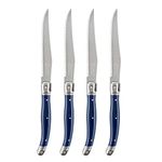 French Home - Premium Laguiole Steak Knives, Steak Knife Set of 4, Stainless Steel, Dishwasher Safe Steak Knives, Smooth Cut - Navy Blue