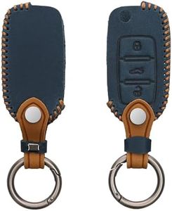 kwmobile Accessoire Clef de Voiture Compatible avec VW Skoda Seat 3-Bouton - Coque de clé de Voiture en Simili Cuir - Bleu Marine-Marron Clair