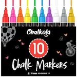 Liquid Chalk Markers (10 Pack) with Gold & Silver - Bold Dry Erase Marker Pens for Blackboard, Windows, Chalkboard Signs, Bistro - 6mm Reversible Tip - 50 Chalk Labels included