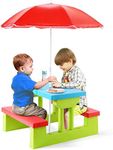 INFANS Kids Picnic Table, Outdoor Toddler Table & Bench Set with Removable & Foldable Umbrella, Children Patio Furniture Set for Backyard Garden (Red)
