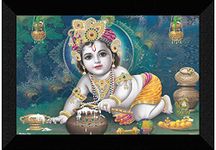 SAF paintings 'Makhan Chor Krishna UV Textured Framed Painting 14 inch X 20 inch SANFM143