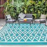Capslpad Outdoor Picnic Rug 150x245cm Waterproof Outdoor Patio Rug Reversible Plastic Straw Rug UV Resistant Recycled Indoor Outdoor Area Rug for Backyard Terrace Balcony Camping Tent Deck Beach,Teal