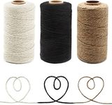 Anvin 984 Feet Cotton Twine Natural Jute Twine Packing Twines Bakers Twine Black Twine White Twine Wrapping Butchers Baking Arts and Crafts Gardening(Pack of 3, 10 Ply 2mm Thick)