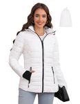 SLOWTOWN Women’s Lightweight Puffer Jacket Packable Hooded Puffer Jacket Winter Puffy Jacket (Pure White, X-Large)