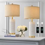 PORTRES 24" Farmhouse 3-Way Dimmable Touch Ceramic Table Lamp Set of 2 for Bedroom White Bedside Lamps with USB A+C Charging Ports for Living Room Nightstand Lamp End Table Lamps(2 Bulbs Included)