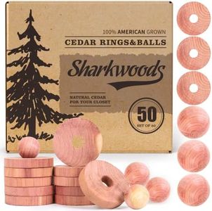 Sharkwoods Cedar Blocks for Clothes Storage 50 Pack, 30 Cedar Rings & 20 Cedar Balls 100% Natural Aromatic Cedar Accessories for Closets & Drawers (50Pack-Rings & Balls)