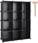 TUMUCUTE Cube Storage Organizer, 12-Cube DIY Plastic Closet Cabinet Modular Bookcase, Storage Shelves for Bedroom Living Room, Office, Black