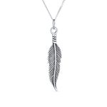 Native American Style Feather Leaf Dangling Pendant Charm Bohemian Necklace Western Jewelry For Women Blackened Antiqued .925 Sterling Silver 18 Inches