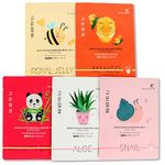 Korean Skincare Face Mask Set: Aloe Vera, Snail Jelly, Royal Jelly, Mango, and Q10 Masks - Deep Hydration, Moisturizing, Anti-Aging, and Wrinkle Care Bundle