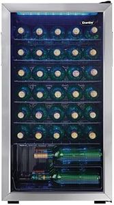 Danby DWC036A1BSSDB-6 3.3 Cu. Ft. Free Standing Wine Cooler, Holds 36 Bottles, Single Zone Fridge with Glass Door-Chiller for Kitchen, Home Bar, Stainless Steel