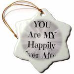 3dRose You Are My Happily Ever After Black Letters on Silver Back-Snowflake Ornament, Porcelain, 3-Inch (orn_200686_1)