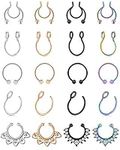 MODRSA Faux Septum Piercing Fake Septum Nose Hoop Rings Stainless Steel Faux Lip Ear Nose Face Septum Ring Non Piercing Clip On Moon Nose Rings Hoops