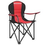 SONGMICS Foldable Camping Chair, with Comfortable Sponge Seat, Cup Holder, Heavy Duty Structure, Max Load Capacity 250 kg, Outdoor Chair, Black GCB06BK