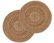 Fernish Decor Pack of 2 Piece- Jute Round Rug - Braided Reversible Rug for Living Room Bedroom (Beige, 60 CM Round, 2pc)