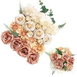 Silk Flowers, Artificial Flower Bouquet, Artificial Flowers Combo Box, Flowers with Stems for DIY Floral Arrangements Bouquets Wedding Party Home Baby Shower Décor (Coffee Champagne Gradient)