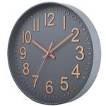 Esteopt Wall Clock 12" Silent Non-Ticking Modern Wall Clocks Battery Operated for Office, Home, Bathroom, Kitchen, Bedroom, School, Living Room Greyrosegold