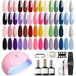 Modelones 28 Colors Gel Nail Kit With 48W Nail Lamp, 45pcs Soak Off Nail Gel Manicure Set Gel Nail Starter Kit No Wipe Base & Top Coat Bond Primer Diy Home Nail Curing Gift For Women