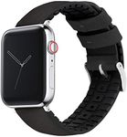 BARTON WATCH BANDS- Black Leather and Rubber Hybrid - Choose Color & Size - Compatible with All Apple Watches (Ultra, SE, 8, 7, 6, 5, 4, 3, 2, 1) - 38mm, 40mm, 41mm, 42mm, 44mm, 45mm, 49mm