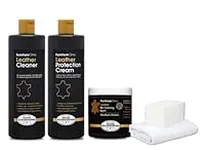 Furniture Clinic Leather Complete Restoration Kit | Includes Leather Recoloring Balm, Leather Cleaner, Protection Cream, Sponge & Cloth | Restores & Repairs (Medium Brown)