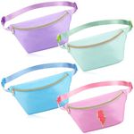 Hillban 4 Pcs Fanny Packs Adjustable Nylon Preppy Waist Packs Bag Water Resistant Classic Fanny Packs for Kids Travel Women Men Girls, Pink, Light Blue, Green, Purple