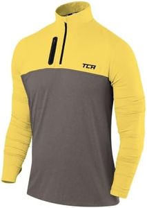 TCA Men's Fusion Pro Quickdry Long Sleeve Half Zip Running Shirt – Athletic Workout Pullover with Pocket & Thumb Holes- Heather Gray/Sonic Yellow, X-Large