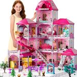 JUKUDAHU Villa Play Set for Girls Ages 3-7, 12-Room 4-Story House with 2 Dolls, Furniture & Accessories, Indoor Play Set for Girls Ages 6-8, Pretend Play Toy for Kids